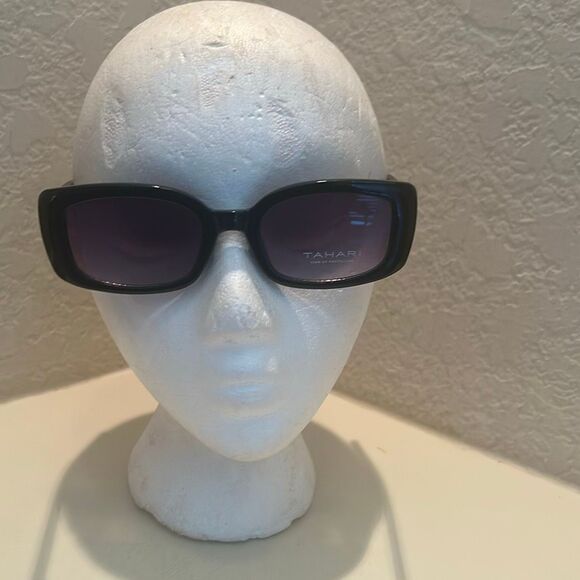 Tahari Rectangle Sunglasses Dark Violet Lenses Y2K Style Iconic Frames NEW